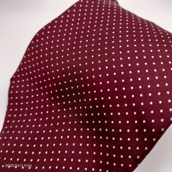 Leonardo Strelli Tie Rack Maroon Off White Swiss Dot Silk NeckTie Made In Italy - Picture 12 of 12